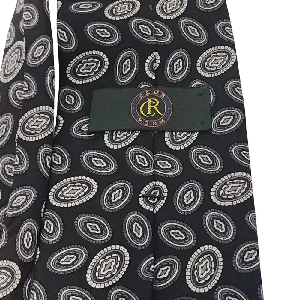 Club Room Silk Tie Mens Blue Geometric Oval Pattern Classic Necktie Handmade USA